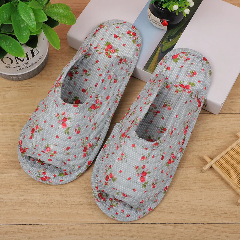 Women Floral Print Slippers Lightweight Breathable House Bedroom Home Shoes for Woman Soft Sole Anti-Slip Indoor Floor Shoes