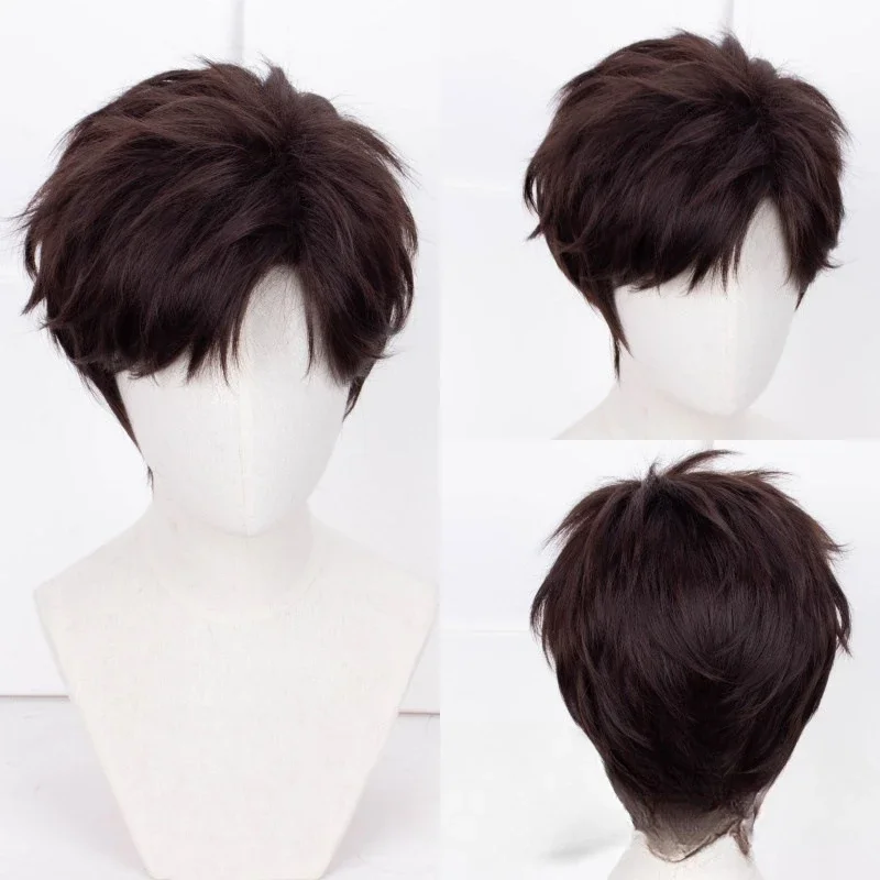 

2025 Light and Night Evan Wig Cosplay Dark Brown Short Fluffy Layered Synthetic Hair Cosplay Wig Halloween Party Wigs
