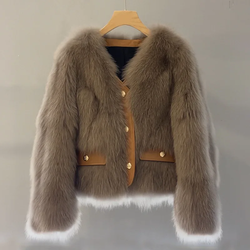 Faux Fur Coats Women Solid  Fur Jackets Pocket V Neck Long Sleeve Single Breasted Thick Warm Fur Loose Casual 2025 Autumn Winter