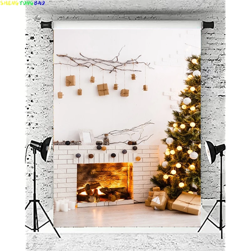 

Christmas Day New Year Party Photography Backdrops Prop Window Living Room Interior Xmas Tree Snow Theme Photo Background AX-12