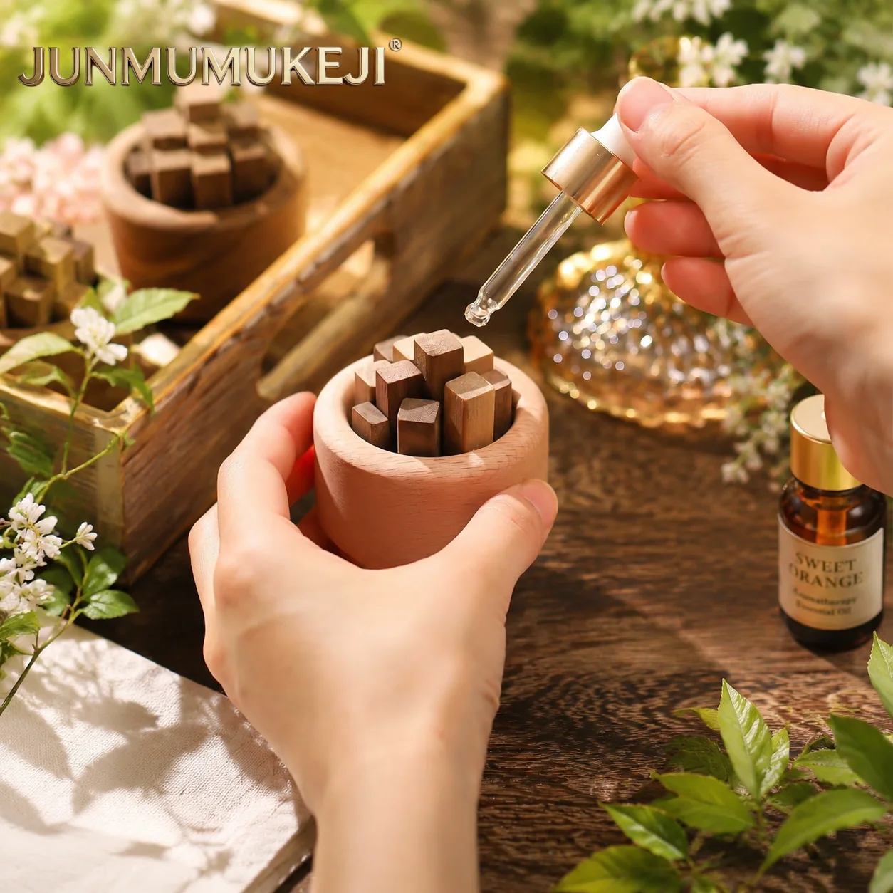 Holz-Aromatherapie-Diffusor-Würfel-Set, Duftende Holzblöcke, Raumduft-Dekoration, Ätherisches Öl Absorbierende Geschenkidee