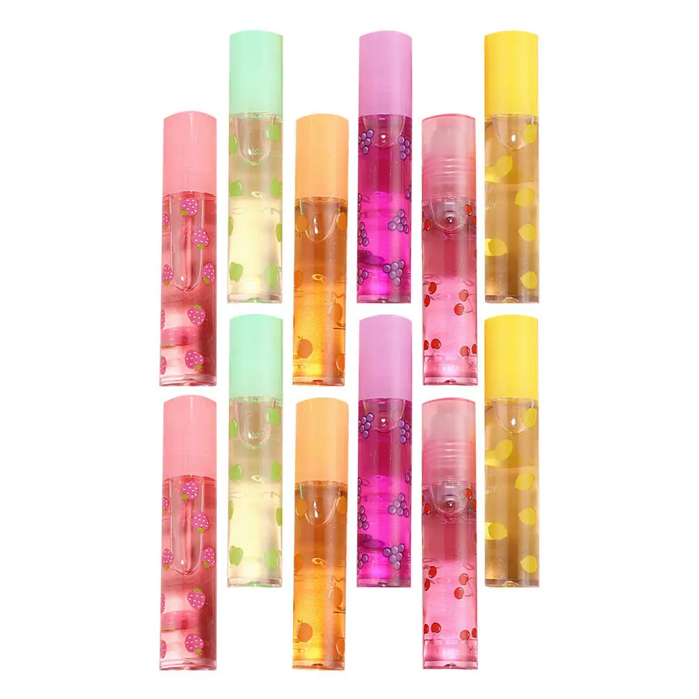 12Pcs Transparent Fruit Lip Gloss Moisturizing Colorless Liquid Makeup Protective Lip Care Lipsticks Liquid Lipsticks
