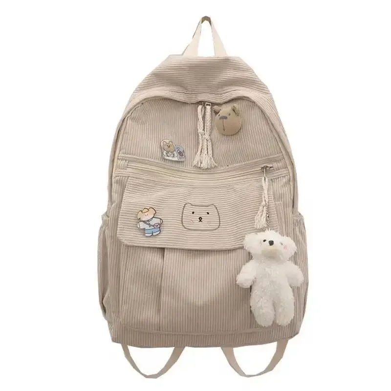 Mochila escolar de pana suave con cremallera para mujer, mochila Harajuku de terciopelo a rayas versátil para estudiantes universitarios