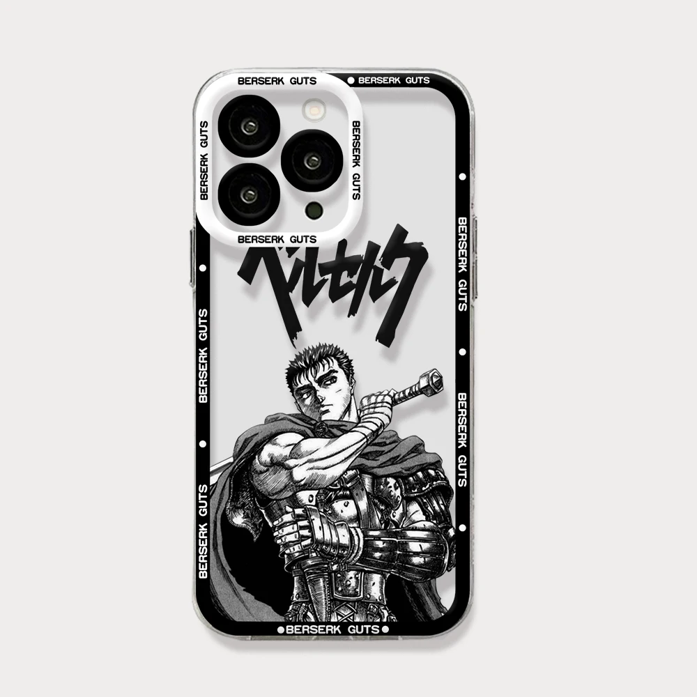 Berserk Guts Anime Phone Case For iPhone 15 14 13 12 Mini 11 Pro Max X XR XS 6 7 8 SE 2020 Plus Soft Silicone Transparent Cover