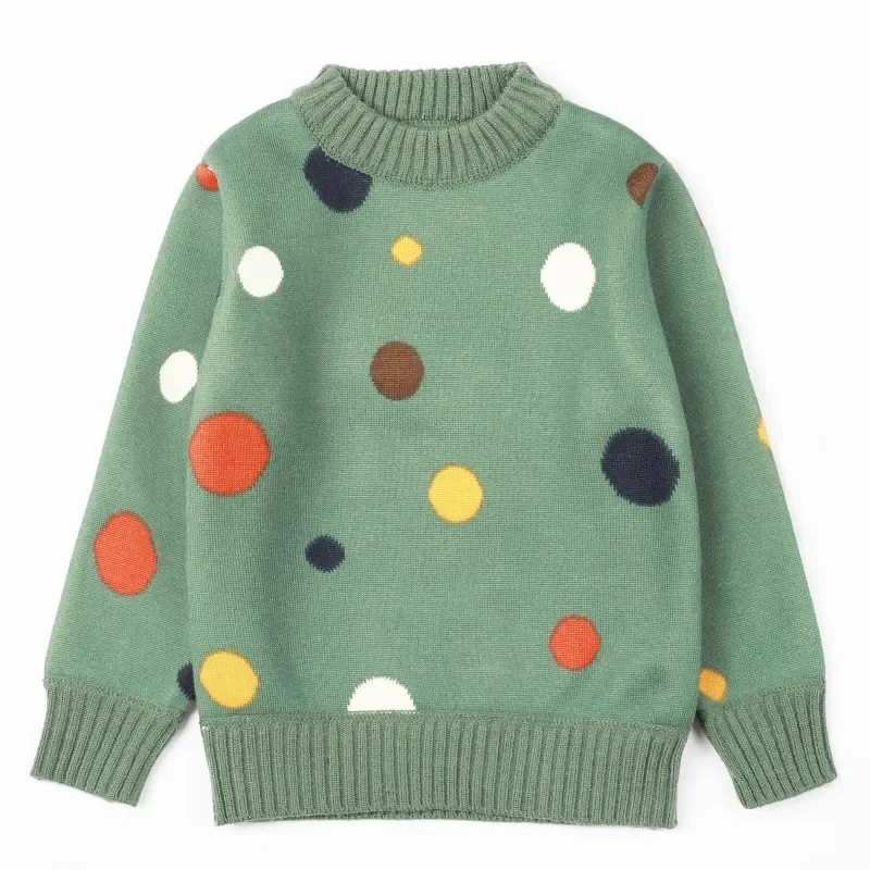 Children\'s Sweaters Padded Fleece Knittted Pullover 2024 Autumn New Big Dot Girl\'s Base Tops Kid\'s Thickened Bottoming Shirt