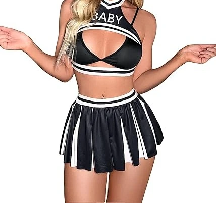 

Women's 4 Piece Letter Print Cheerleader Costume Cosplay Sexy Cute Lingerie Set Bikini with Pom-poms Party Outfit