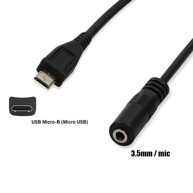 Микро-USB к разъему 3,5 мм для наушников, Кабель-адаптер, гнездо 3,5 мм, аудиокабель, черный, 10 см HY1318