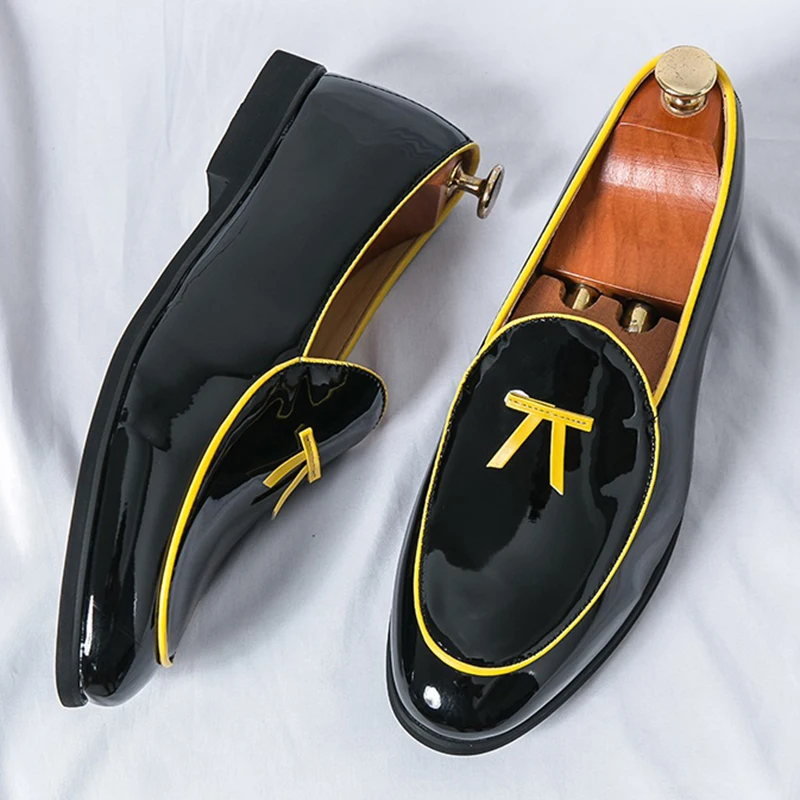 Pointed Toe Bowtie Mirror Leather Casual Slip on Driving Shoes for Men Formal Wedding Dress Homecoming Sapatos Tenis Masculino