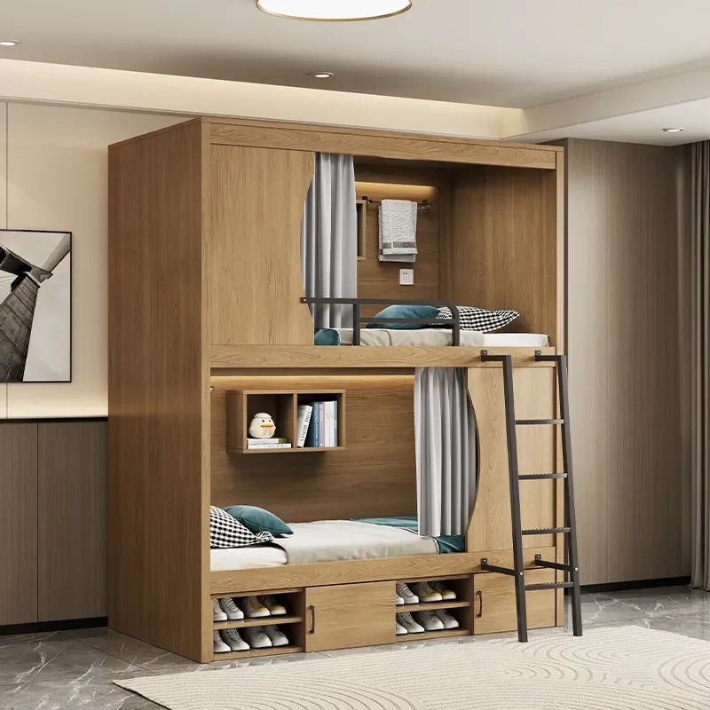 Space Saving Bunk Bed for Dorm Hostel Apartment Sturdy Metal Frame High Low Loft Design Easy Access Compact Sleeping Solution