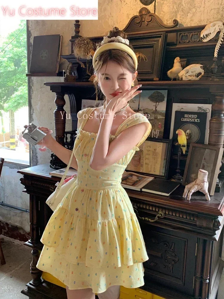 

Yu Lolita Kawaii Y2k Colorful Dot Print Dress Women Sweet Sleeveless Mini Dress Outweare Dress Korean Fashion Clothing