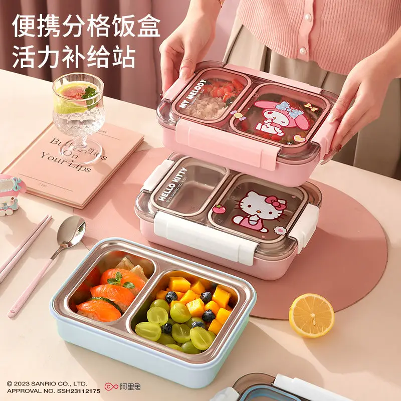 

Sanrio My Melody Divided Lunch Box Kawaii Anime Cinnamoroll Hello Kitty Y2K Food Tray Girl Heart Sweet Cute Stainless Steel Gift