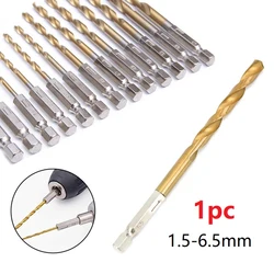 1 Pc HSS High Speed Steel Titanium Coated Drill Bit 1/4 Hex Shank 1.5mm-6.5mm Hexagonal Handle Drill