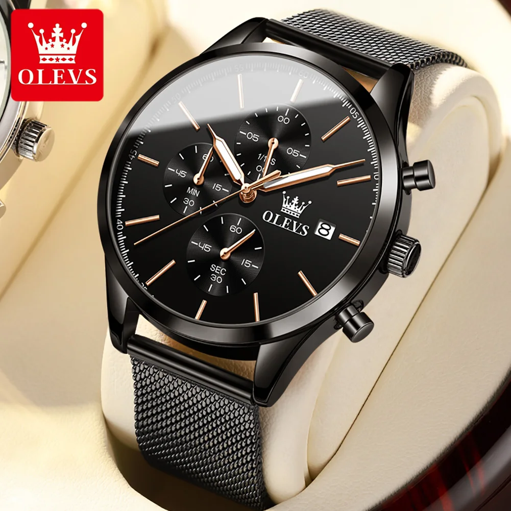 OLEVS 2881 Elegant Stainless Steel Milanese Steel Strap Chronograph Watches for Men Luxury Original Waterproof Men's Wristwatch