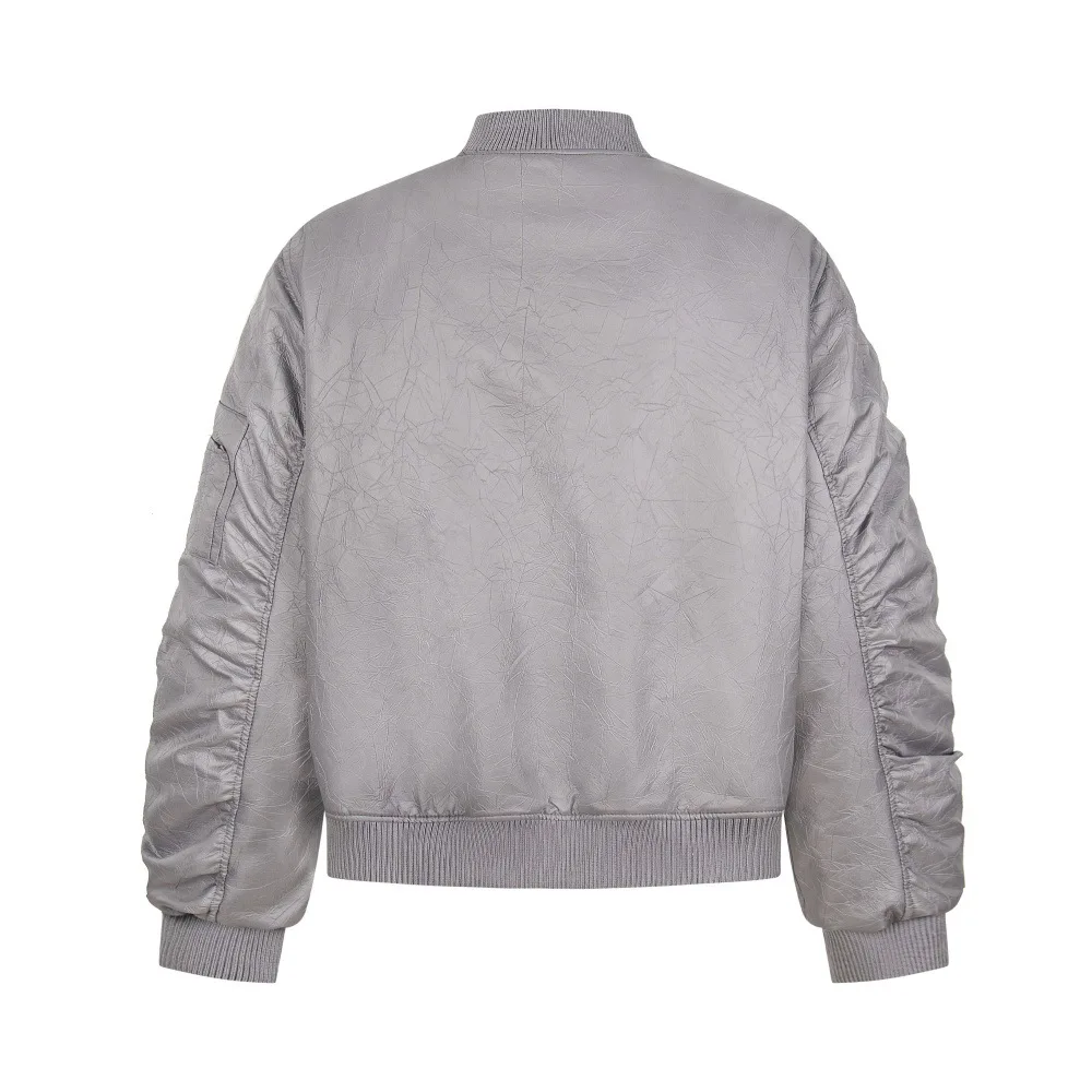 Men's Winter Heavy-Duty Pilot Baseball Jacket Loose-Fitting Pleated Textured Quilted Thick Outerwear for Casual Style
