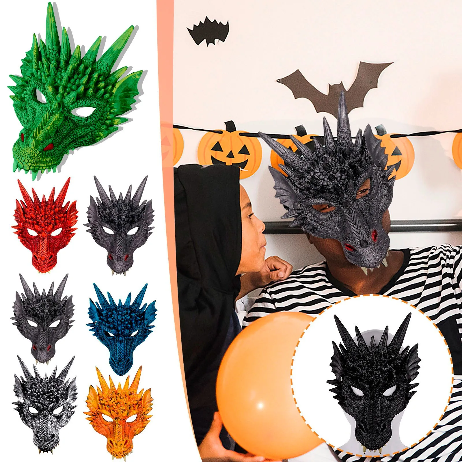 Adult Half Face Mask Colorful 4D Dragon Mask For Unisex Halloween Ghost Masks Costume Cosplay Party Accessories Mascarillas
