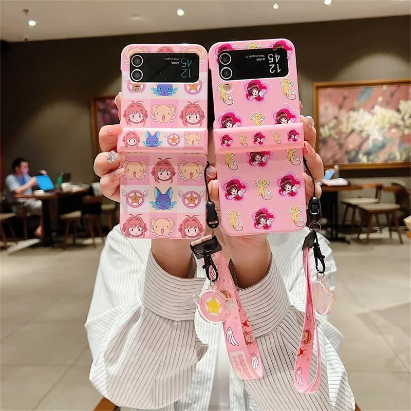 

Anime Pink Phone Case for Samsung Galaxy Z Flip 6 5 4 3 Protective Back Cover for ZFlip4 ZFlip5 ZFlip6 Case Shell