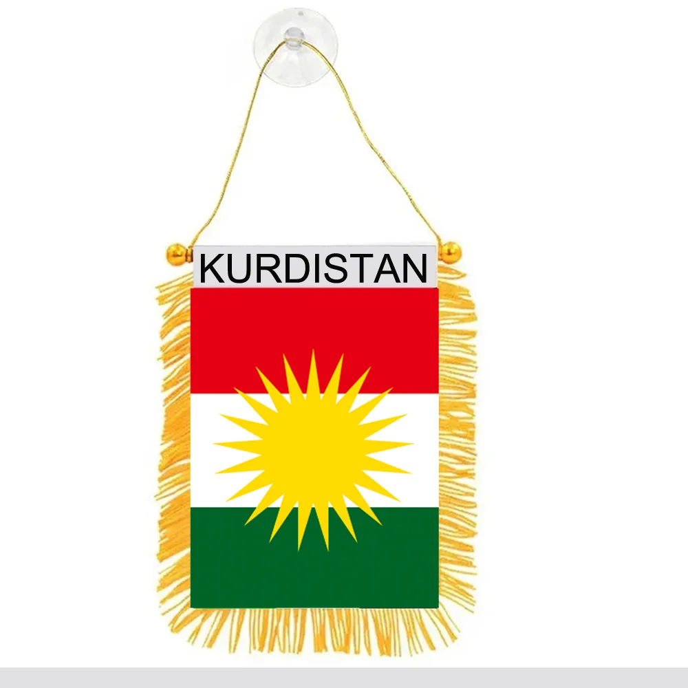 aerxemrbrae 8*12cm Kurdish Hanging Flag Double Sided Tassel With Sucking Disc Car Decoration