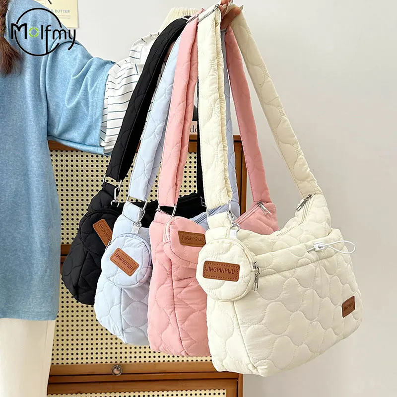 Bolso cruzado con cartera, diseño plisado, bolso de hombro a cuadros bordado, bolsos de mano acolchados de gran capacidad a la moda para mujer
