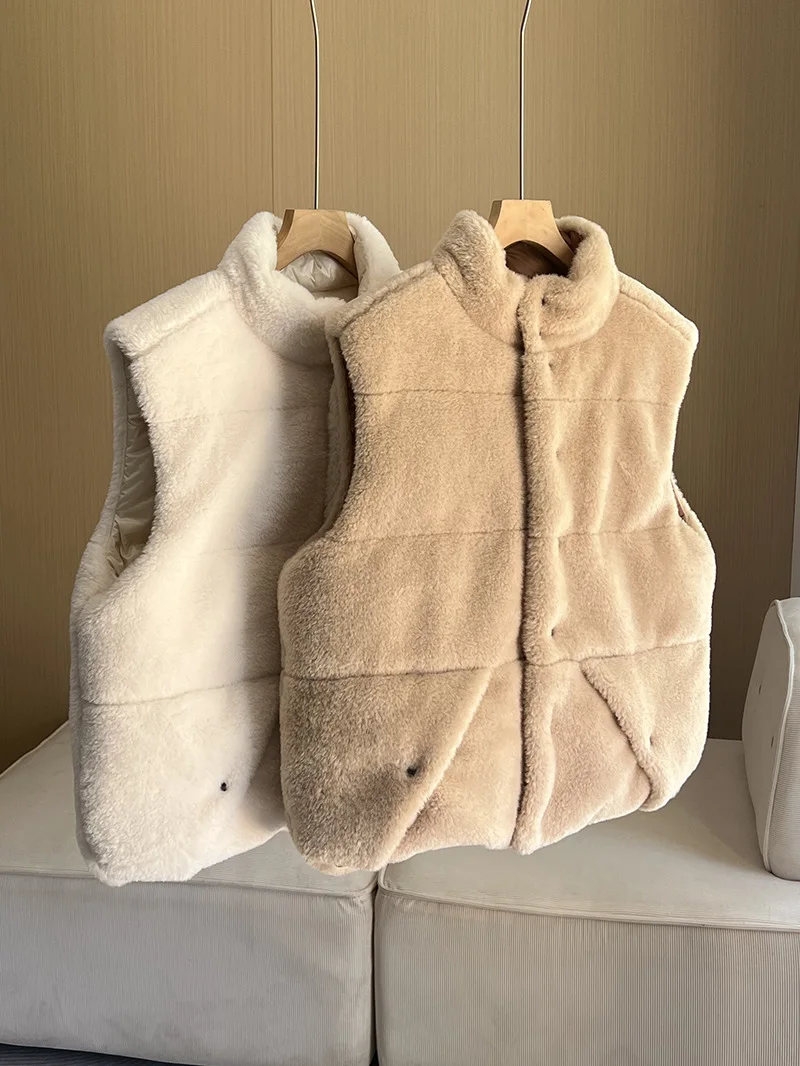 Débardeur en duvet pour femme, col montant chaud, Double face, nouvelle collection hiver européenne