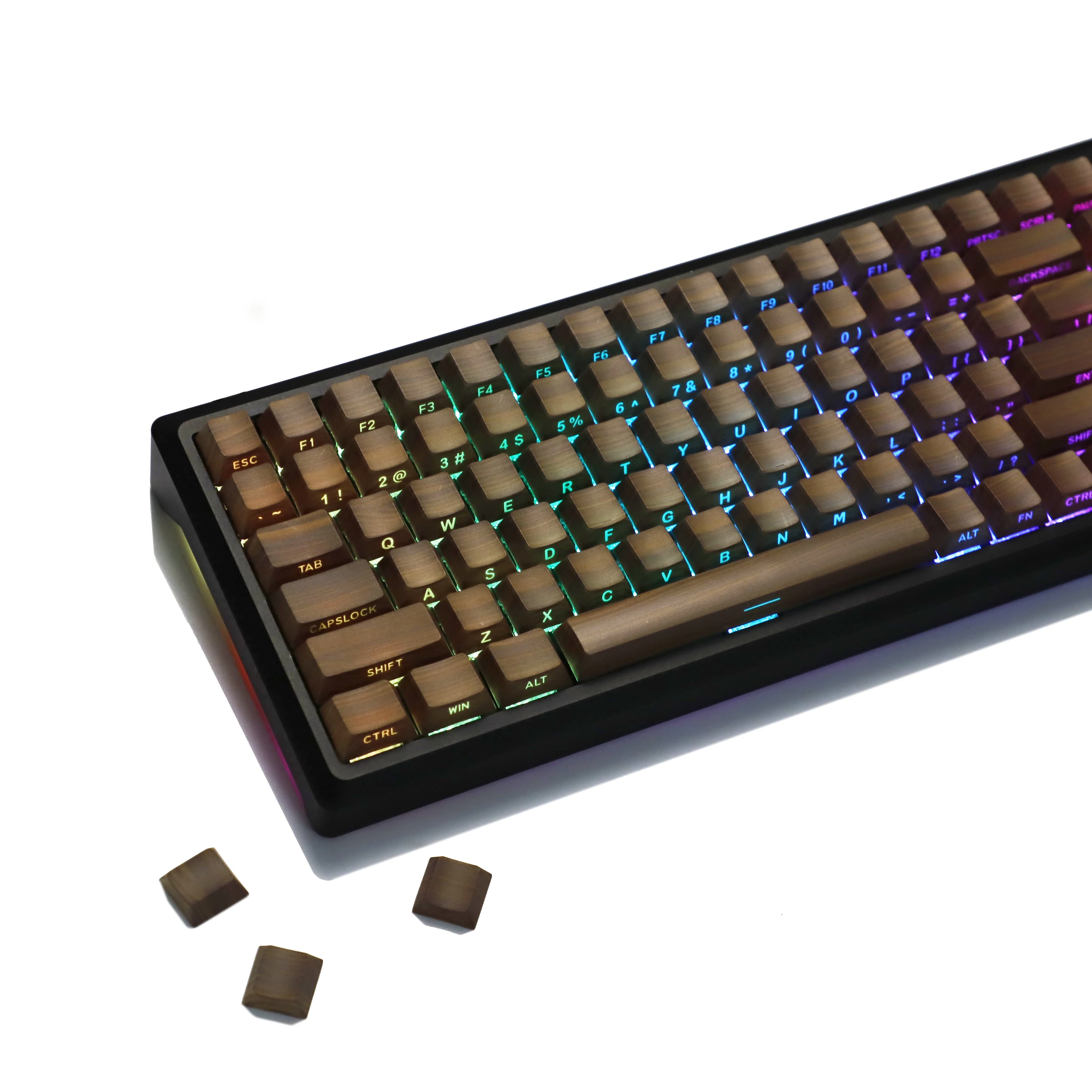YMDK 130 Keys Walnut Wood Grain Side-lit PBT Cherry Profile Keycaps for 61 64 68 84 87 96 98 104 108 MX Mechanical Keyboards