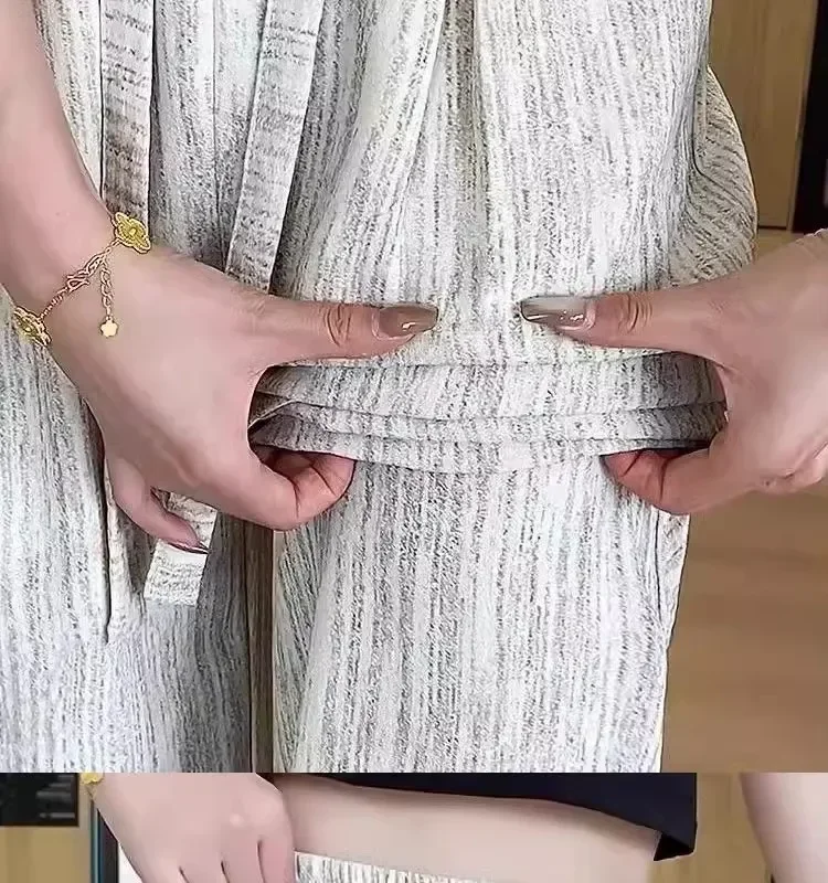 Eisseidenhose mit weitem Bein, lässig, dünn, für den Sommer, kühle Hose, hohe Taille, neun Punkte, koreanischer Stil, Polyesterfaser – Detail 5