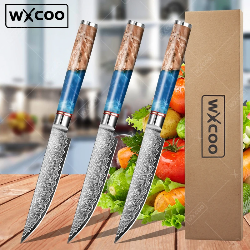 

WXCOO Stainless Steel Kitchen Knives Set Damascus Steel Chef Knife Sharp Meat Cutter Tool Bread Slicer Multipurpose Pocket Knife