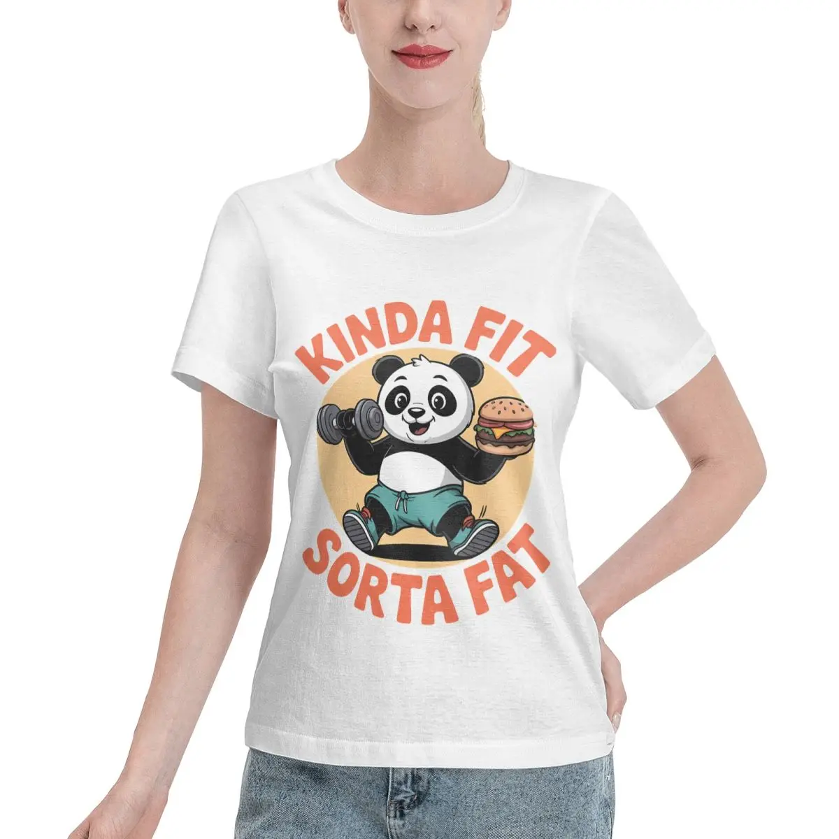 No Fade Kinda Fit Sorta Fat Funny Gym Cute Panda Retro Women's T-shirt Pastel Home Casual Tee