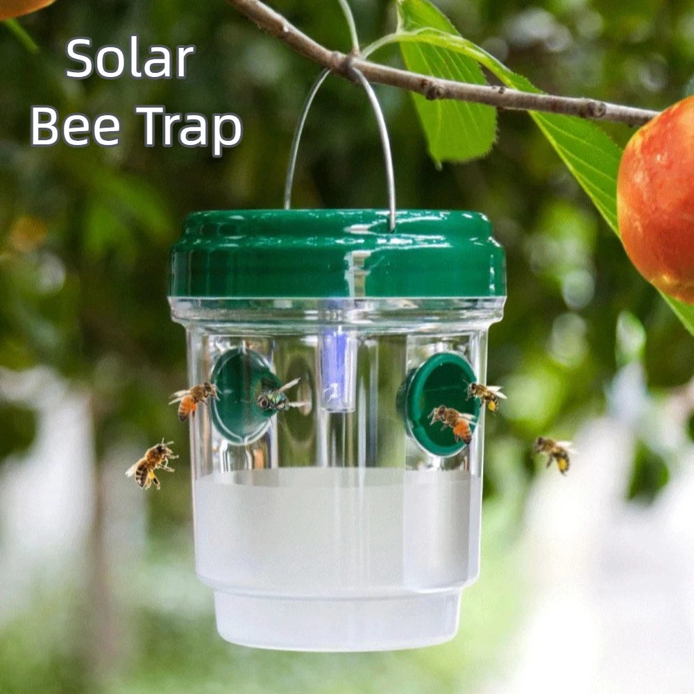 New Solar Powered Wasp Trap Box Reusable PP Bee Trap Bottle Hanging Transparent Wasp Killer Outdoor Use