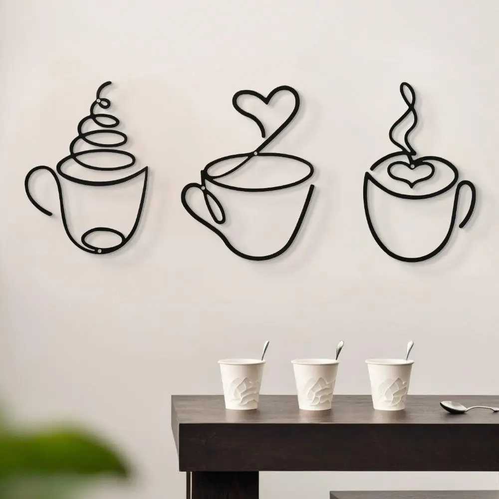 3pcs Set Creative Coffee Wall Hanging Fashion Set, Cafe Decor Home Iron Art Craft