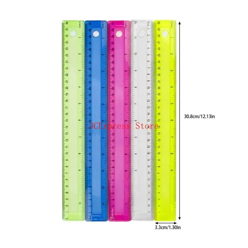 4pcs 12 인치 클리어 통치자 직선 통치자 인치 및 센티미터 이중 스케일 통치자