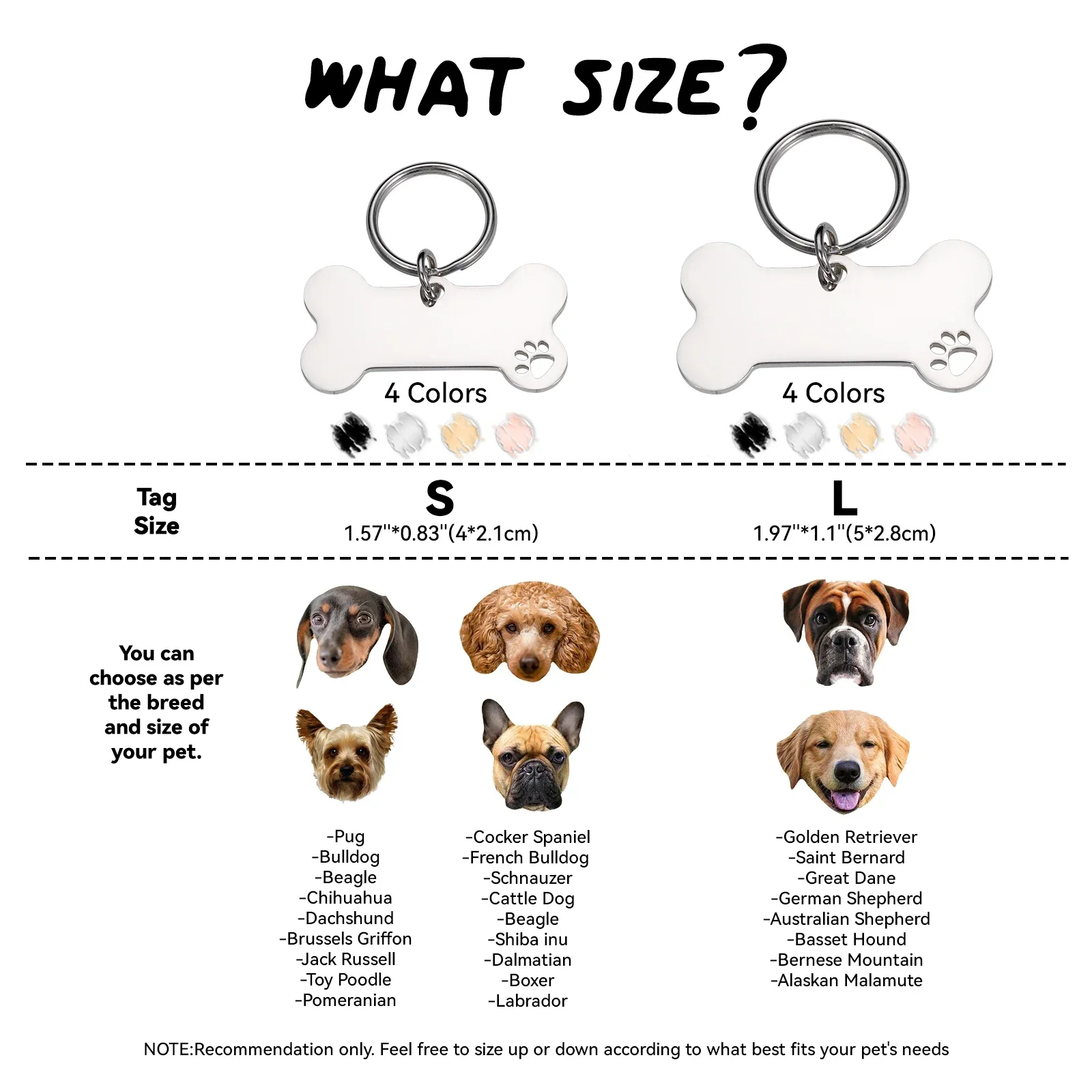 Etiquetas de identificación de mascotas personalizadas, hueso de acero inoxidable, antipérdida Collar de identificación de mascotas, accesorios para