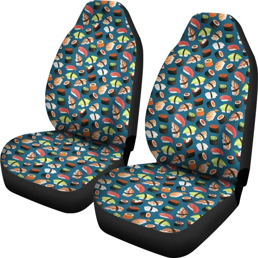 Kawaii Sushi Print Pattern Seat Cover Car Seat Covers Set 2 Pc, Car Accessories Car Mats