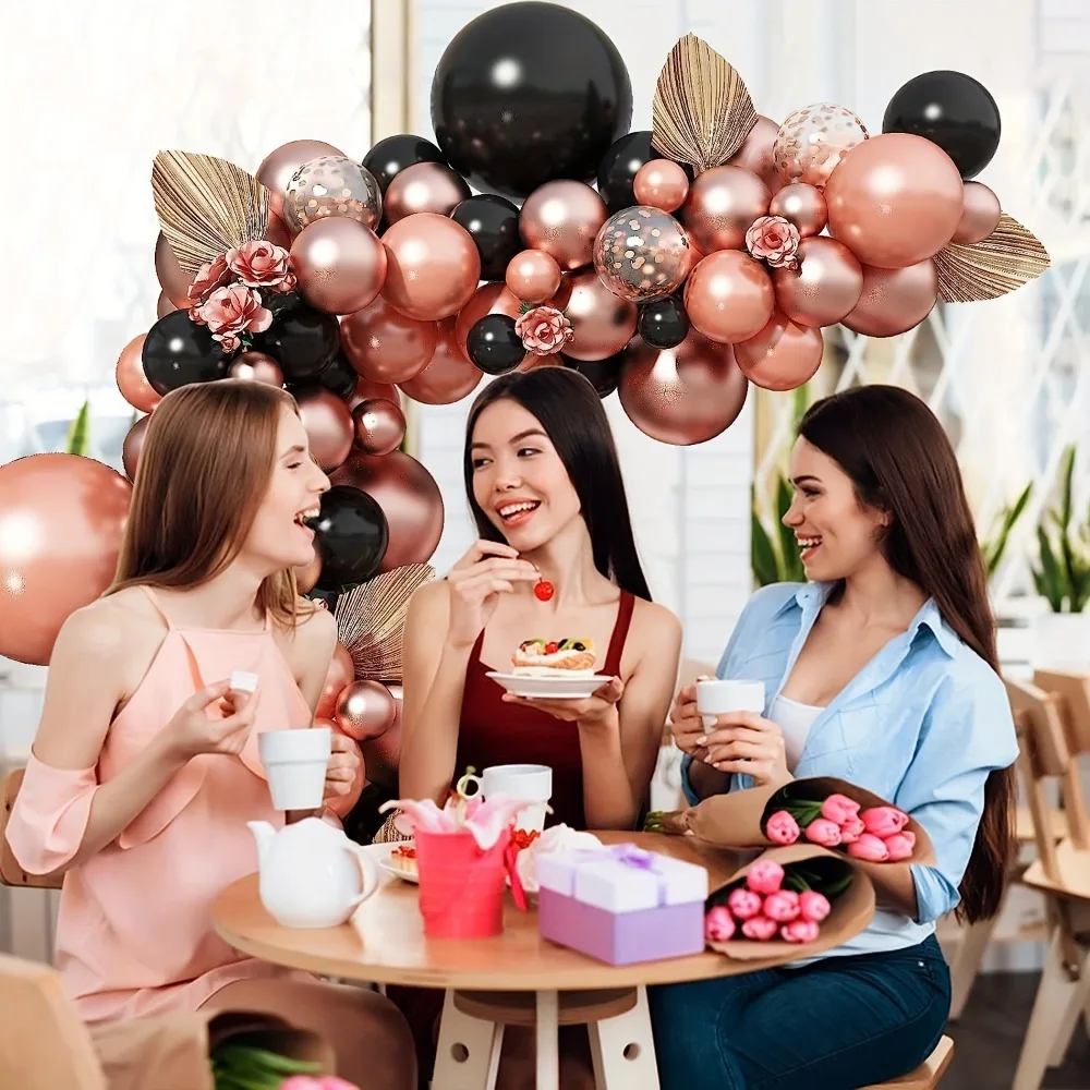 136PCS Rose Gold Black Balloon Arch Set Balloon Wreath Set Women\'s Birthday Bride Wedding Party Decoration Supplies