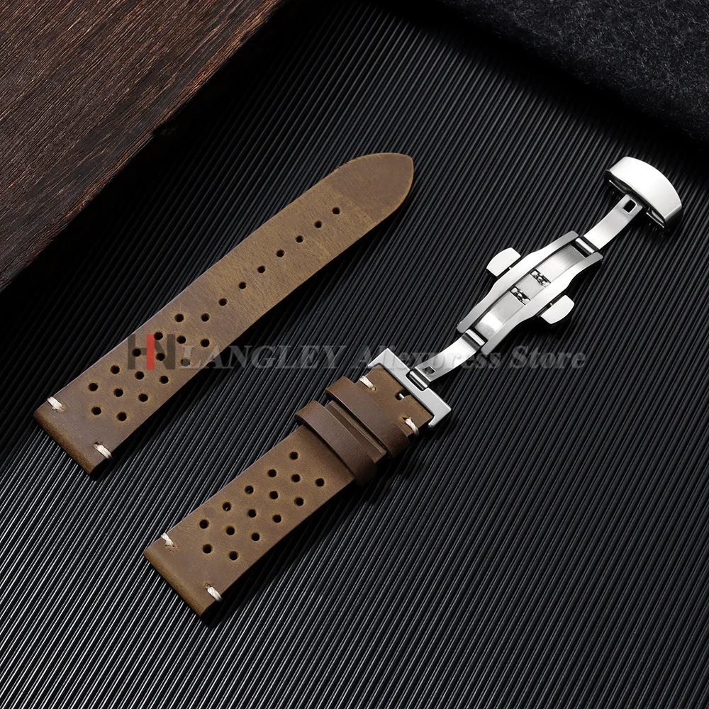 Vintage-Uhrenarmband, handgefertigt, mit Nähten, Rindslederarmband für Omega, für Seiko Smartwatch, atmungsaktives Armband, 18 mm, 20 mm, 21 mm, 22 mm, 24 mm – Detail 12