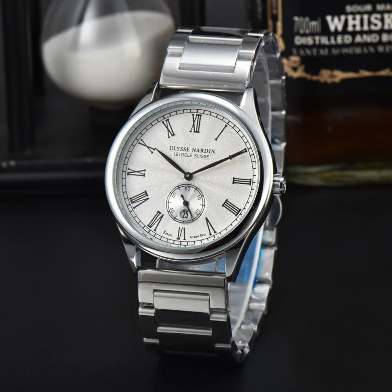 2025 Men's Luxury Roman Numeral Watch Quartz Movement Stainless Steel Case Sapphire Coated Crystal Classic Business Style