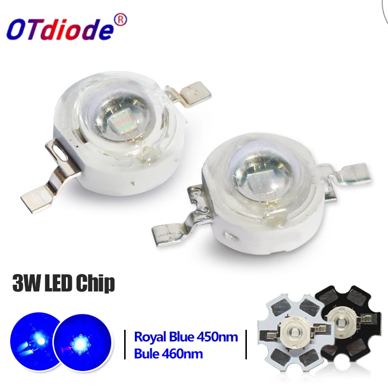 Dioda LED 3W Blue High Power Chip Royal Blue 440nm 450nm 460nm 465nm 45mil Grow Plant 3W Watt For DIY Light Fish Tank Indoor