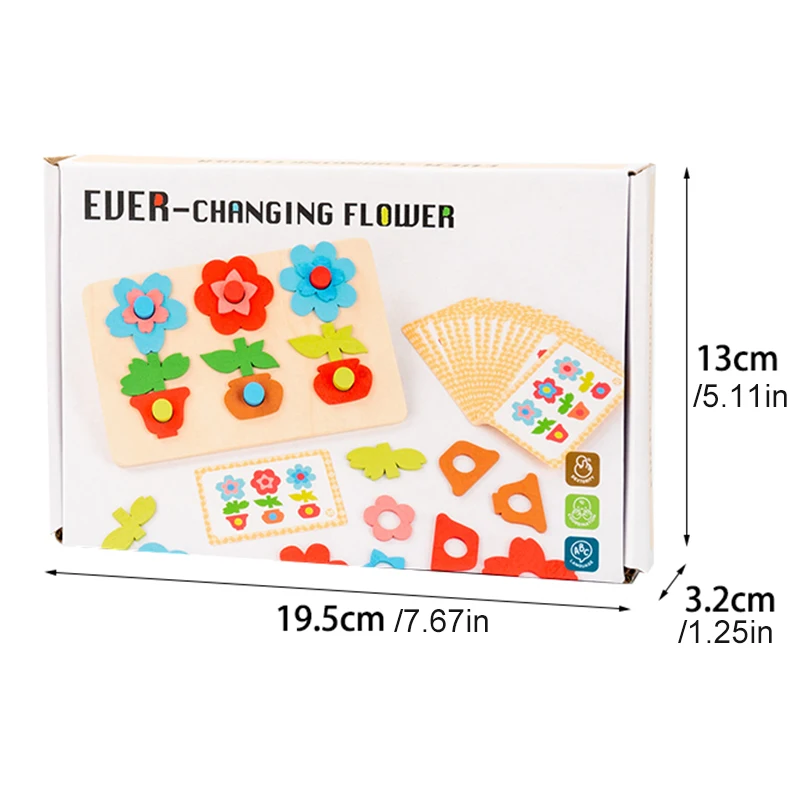 Montessori DIY Wooden Flower Puzzle Board Game With Cards Shape Color Cognition & Matching Geometric Educational Toy For Kids