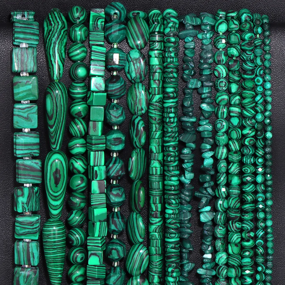 

Natural Green Malachite Stone Beads Round Faceted Irregular Rondelle Loose Spacer Beads for Jewelry Making DIY Charms Bracelet
