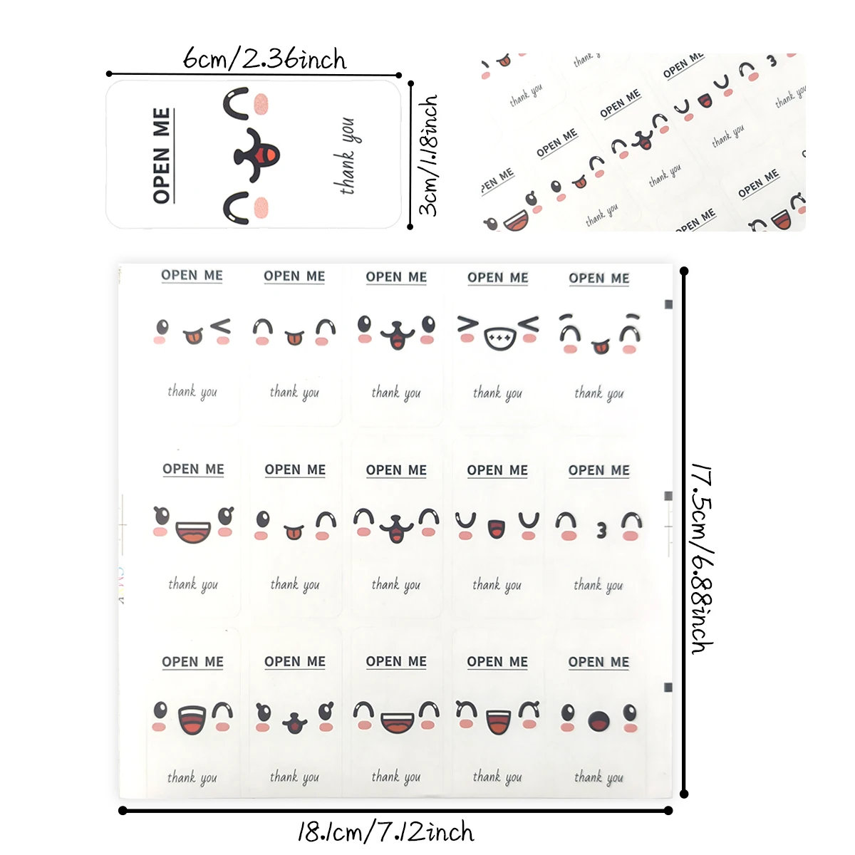 150 Pcs “OPEN ME” Thank You Stickers – Rectangle Label Seals with Fun Expressions for Packaging, Envelopes & Small Business