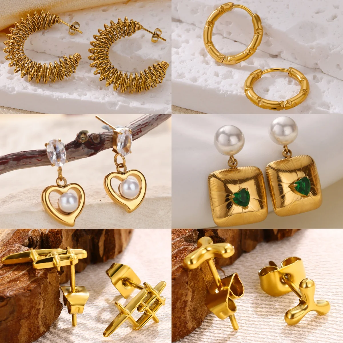 

10Pairs Classic Square Geometric Women's Earrings Stainless Steel Heart Zirconia Simple Earring Jewelry Christmas Gift Wholesale