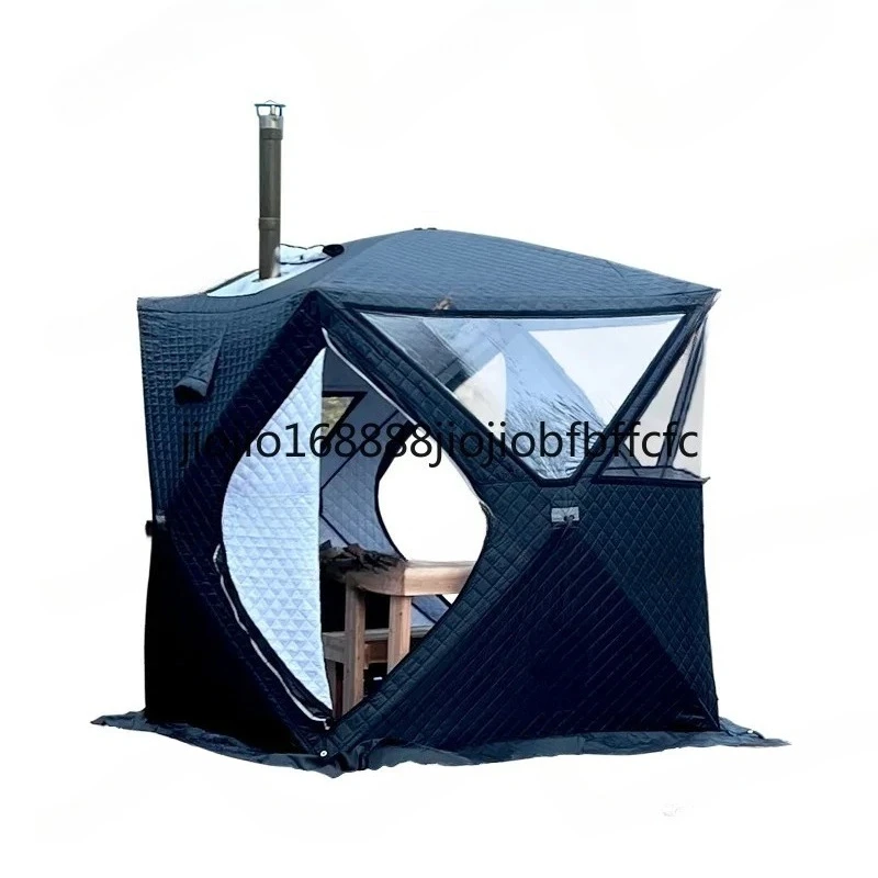 Four season multi person insulated sauna tent suitable for winter fishing - large windows, furnace tube jack