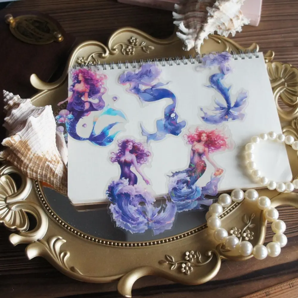 5 Sheets Laser Diamond Pattern Mermaid Fairy Tales PVC Sticker Gift Tag Decoration Scrapbooking DIY Sticker