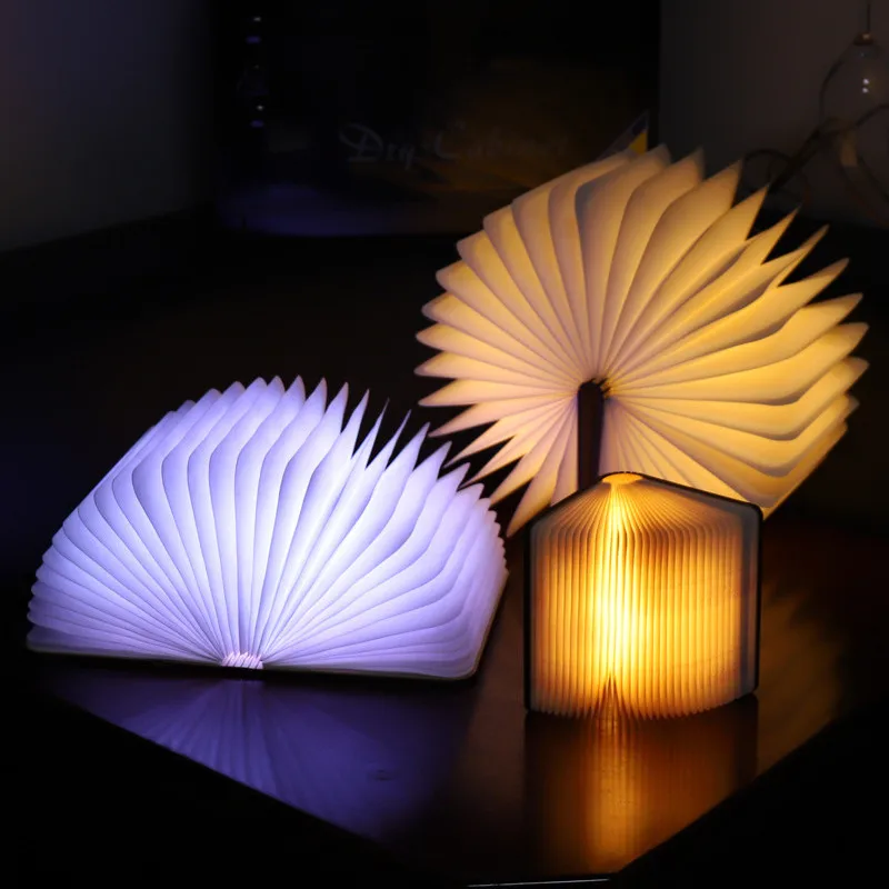 LED Creative Wood Grain 3d Book Lamp Luminous Gift For Her, 360 Degree Foldable Screen Sleep Night Light