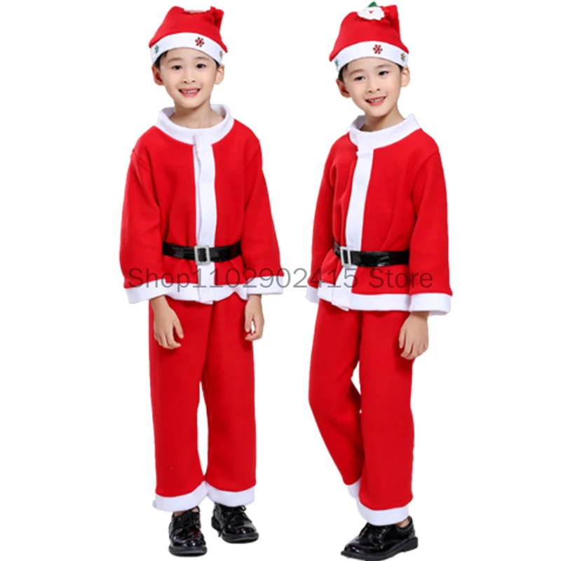 Costume de Père Noël Cosplay pour Enfants, Vêtements de Noël Rouges, Ensemble de Robe de Soirée, Chapeau, Tenue de ix