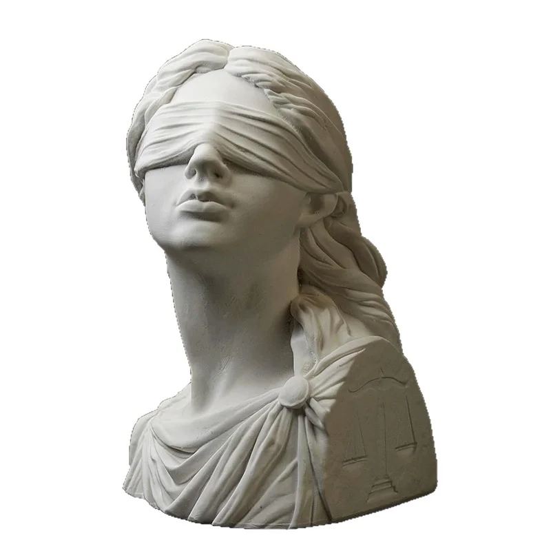 Statue de la Déesse de la Justice Themis, Buste Sculpté, Balance à yeux couverts, Figurine de déesse grecque en plâtre blanc, Décoration de bureau d'avocat et de maison