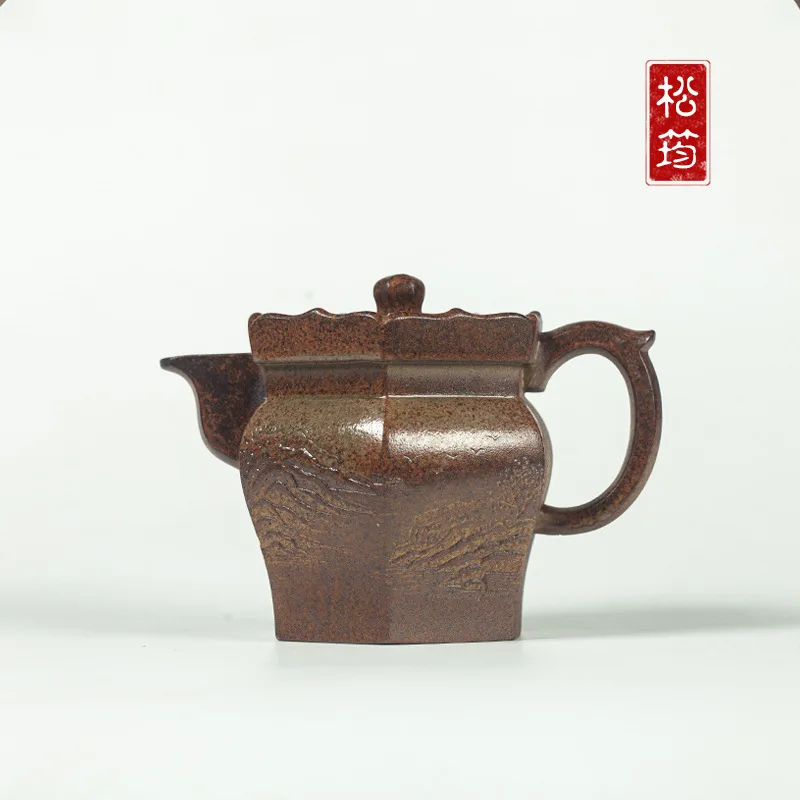 Original Mineral Cloud Mist Agarwood Wood-Fired Pure Hand-Carved Monk's Hat 340ML Yixing Purple Clay Teapot Tea Set Gift