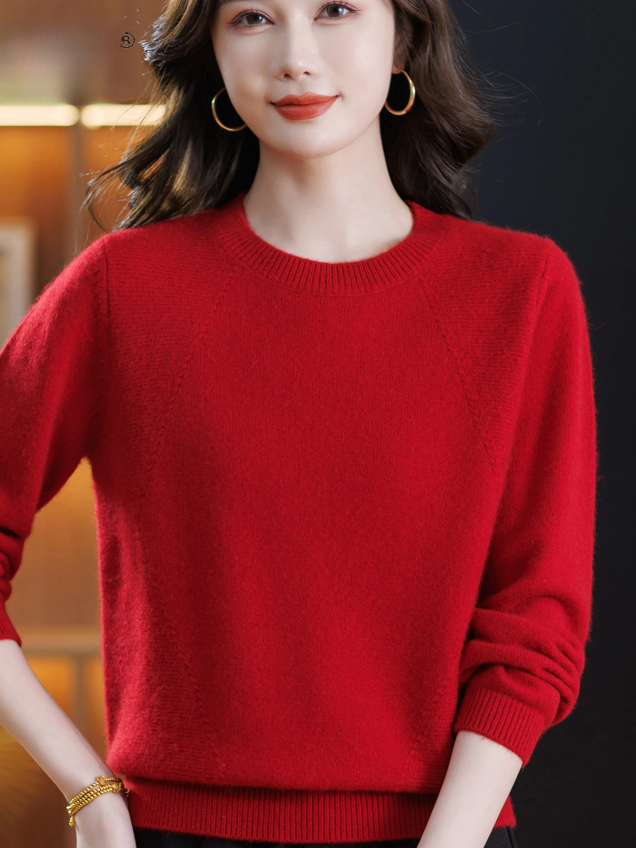 

Autumn Winter Thi Woolen Sweater Women's round Ne Loose Slimming Versatile Camere Base irt Warm Knitwear for Middle-A...