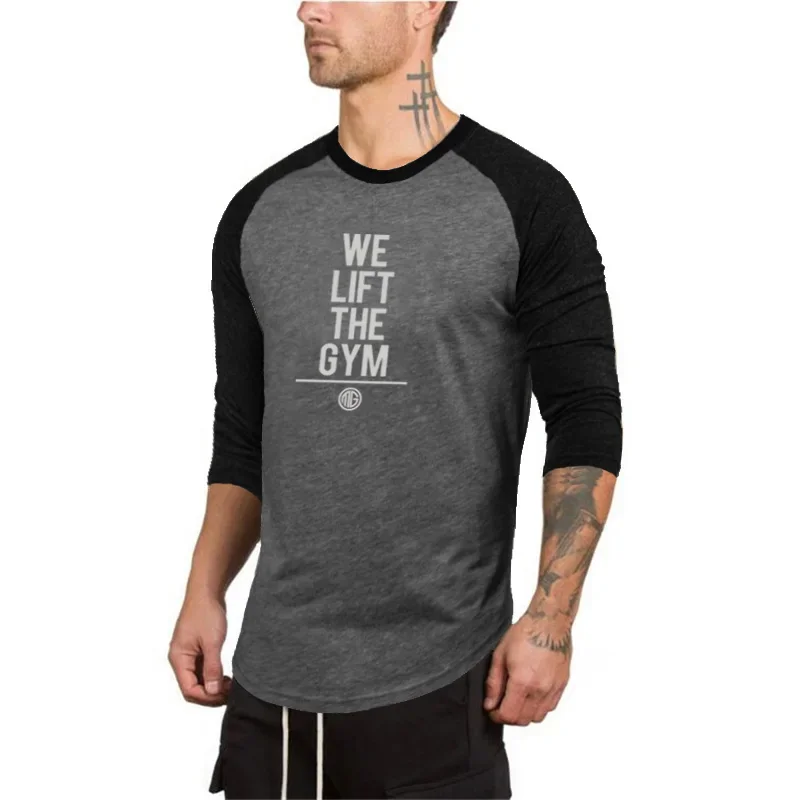 summer Men New Pumping iron Tees Sleeve Fit Fitnes Points Tops  Fashion Slim Fit Elastic Male Cotton Slim Quarter Cotton T-Shirt
