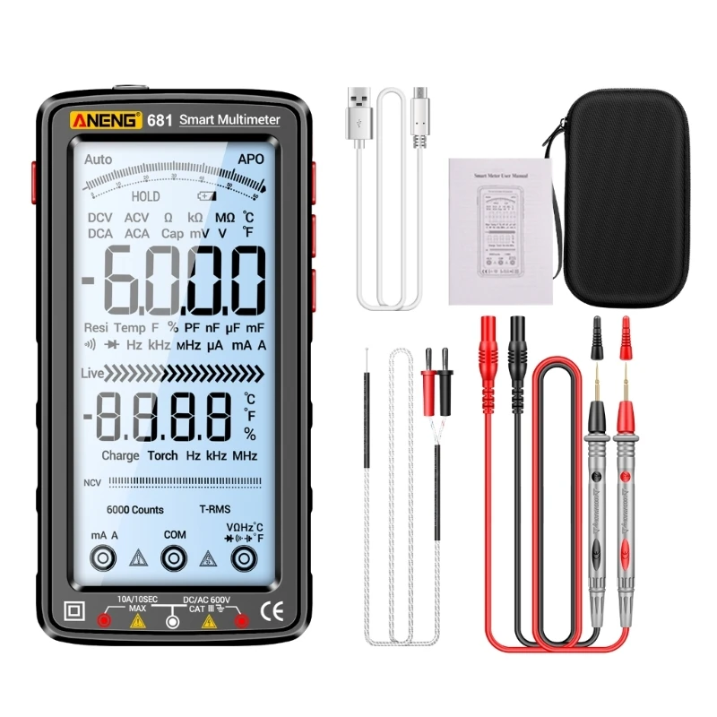 Imagem -05 - Multímetro Recarregável Usb Voltímetro Digital Tela Lcd Auto-variação Multitester Capacitância Resistência Frequência Atacado