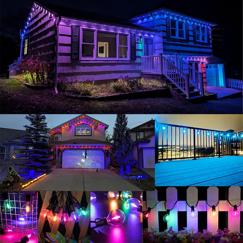 Imagem -06 - Multicolor Led String Lights para Exterior Guirlanda Rgb Lâmpadas ue Eua Impermeável Conectado para Festa Camping Light Chain G40